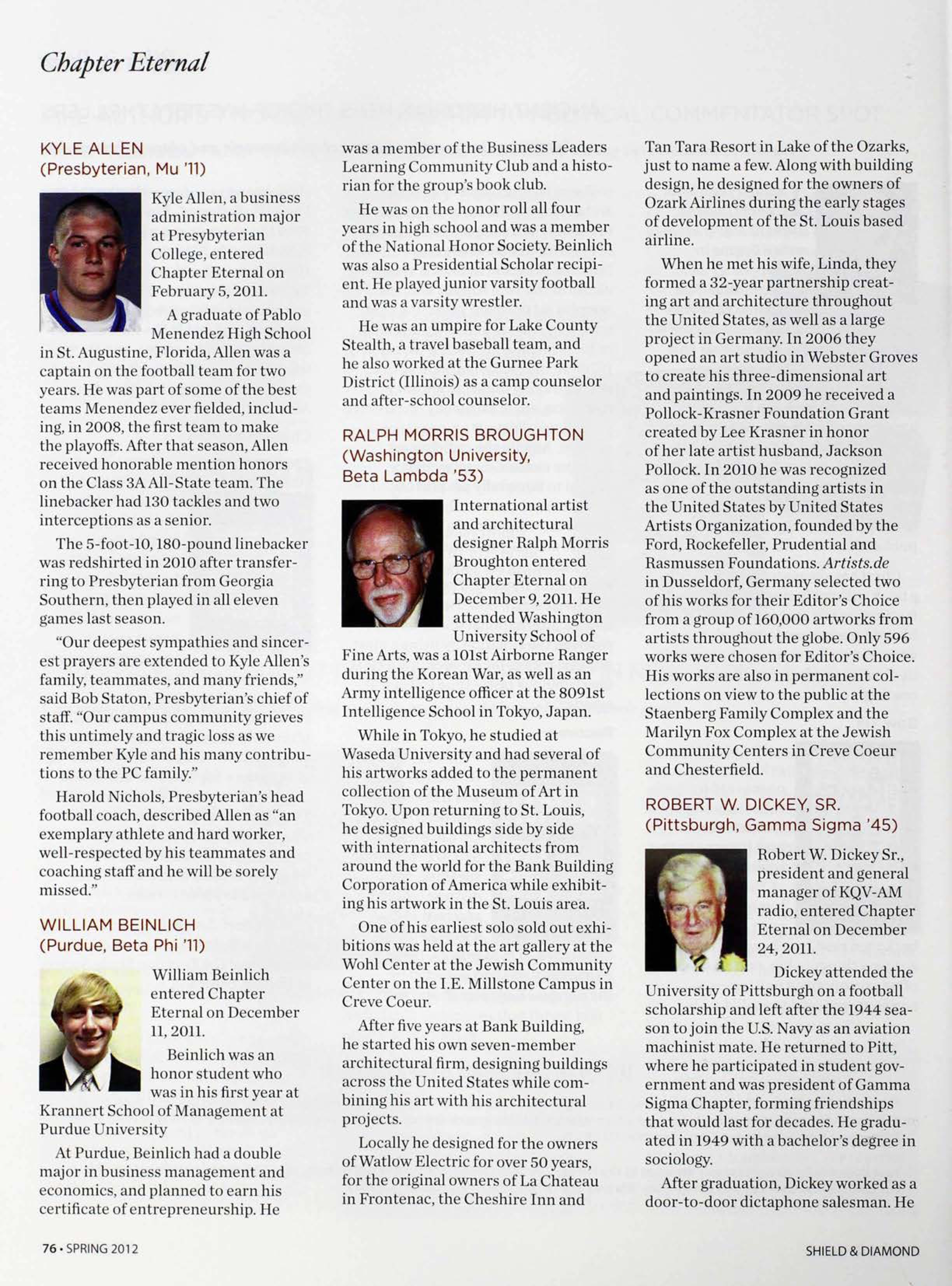 Chapter Eternal, Spring 2012